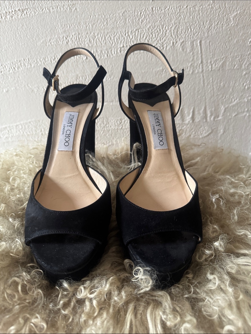 Jimmy Choo Black Suede Platform Sandals